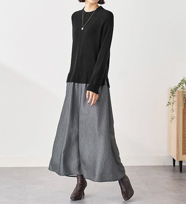 BELLUNA（ベルーナ）の「ニット切替プリントワンピース（ドッキングワンピース）」｜詳細画像