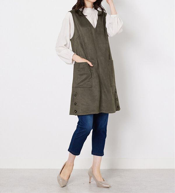 BELLUNA（ベルーナ）の「スエード調サイドボタンジャンパードレス（ジャンパースカート）」｜詳細画像