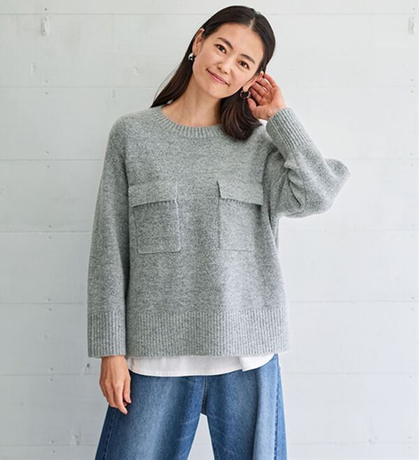 BELLUNA（ベルーナ）の「ポケット付ゆったりショートセーター（ニット・セーター）」｜詳細画像