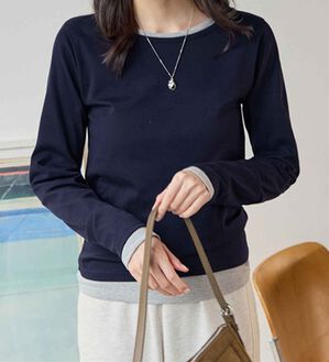 CHAN ME（チャンミ）の「ラウンドネックＴシャツ（Tシャツ）」｜ネイビー