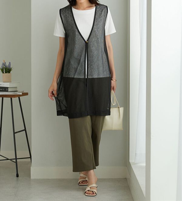 BELLUNA（ベルーナ）の「【2点セット】シアーストライプ素材ジレアンサンブル（アンサンブル）」｜詳細画像