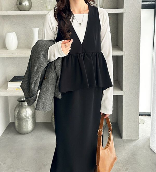 GeeRA（ジーラ）の「楽ちん！ペプラムジャンパースカート（ジャンパースカート）」｜詳細画像