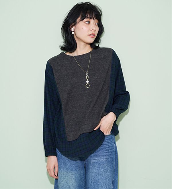 BELLUNA（ベルーナ）の「チェック柄切替デザインプルオーバー（ニット・セーター）」｜詳細画像