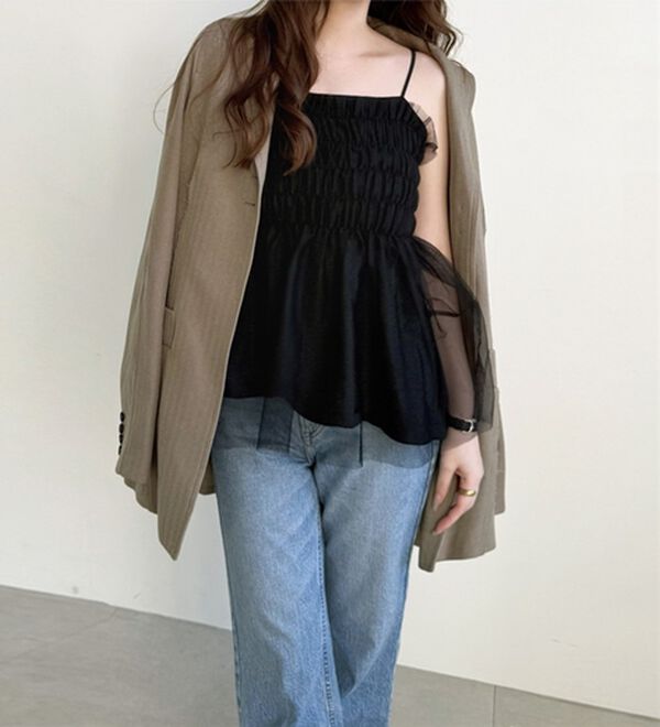 GeeRA（ジーラ）の「ラメニットペプラムキャミソール（タンクトップ・キャミソール）」｜詳細画像