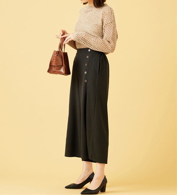 BELLUNA（ベルーナ）の「ジョーゼット素材サイドボタンワイドパンツ（ワイドパンツ・ガウチョ）」｜詳細画像