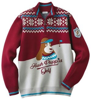 「＜ハッシュパピー・ゴルフ＞軽量ジャカードハーフジップセーター（メンズニット・セーター）」｜ワイン系
