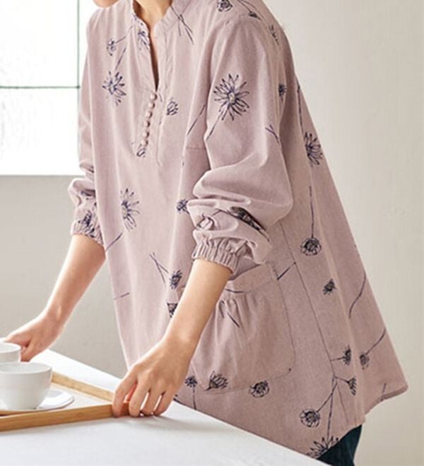 BELLUNA（ベルーナ）の「綿１００％平織りしっかり素材かっぽうチュニック（パジャマ・ルームウェア）」｜ラベンダー