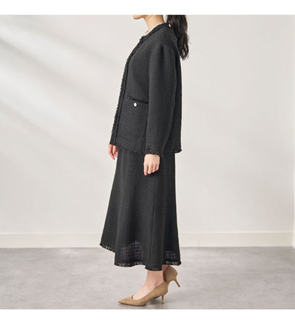 BELLUNA（ベルーナ）の「ツイード調素材フリンジ使いセットアップ（スカートスーツ）」｜詳細画像