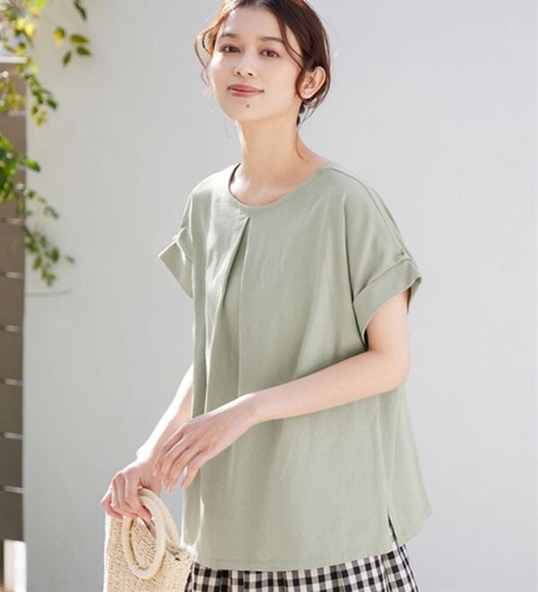 Viola e Viola（ヴィオラ エ ヴィオラ）の「【接触冷感】綿１００％前後２ＷＡＹタックトップス　さらひやりコットン（カットソー）」｜ミント