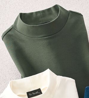 「大人のハイネックシャツ（メンズカットソー）」｜カーキ