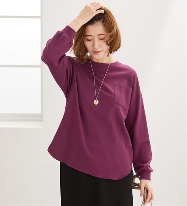 BELLUNA（ベルーナ）の「吸湿発熱ポンチ素材袖切替プルオーバー（カットソー）」｜詳細画像