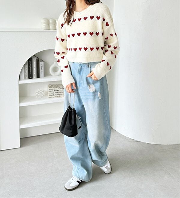 GeeRA（ジーラ）の「ハート柄ショートニットプルオーバー（ニット・セーター）」｜詳細画像