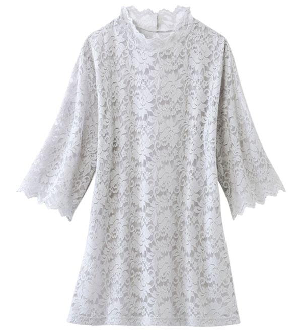 LAVIENNE（ラヴィエンヌ）の「着こなし美人レースインナー５分袖（肌着・インナーウェア）」｜ライトグレー