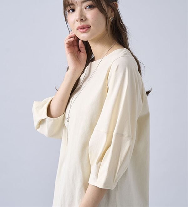 BELLUNA（ベルーナ）の「強撚綿１００％袖デザインプルオーバー（カットソー）」｜詳細画像