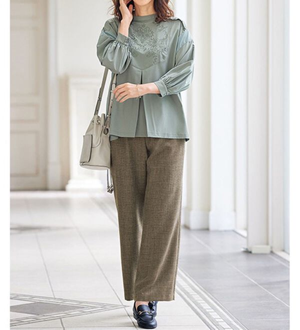 BELLUNA（ベルーナ）の「日本製静電防止ワイドパンツ（ワイドパンツ・ガウチョ）」｜詳細画像