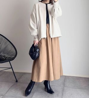 BELLUNA（ベルーナ）の「【ｍａｋｏさんコラボ】ウール調ノーカラーブルゾン（ブルゾン）」｜詳細画像