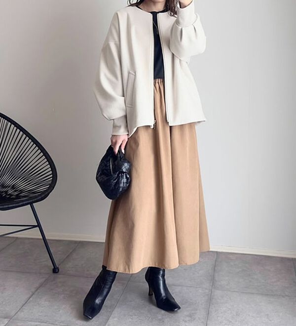 BELLUNA（ベルーナ）の「【ｍａｋｏさんコラボ】ウール調ノーカラーブルゾン（ブルゾン）」｜詳細画像