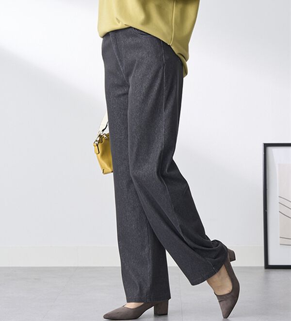 BELLUNA（ベルーナ）の「【選べる裏側】ぐん伸びニットデニムワイドパンツ（フルレングスパンツ）」｜詳細画像