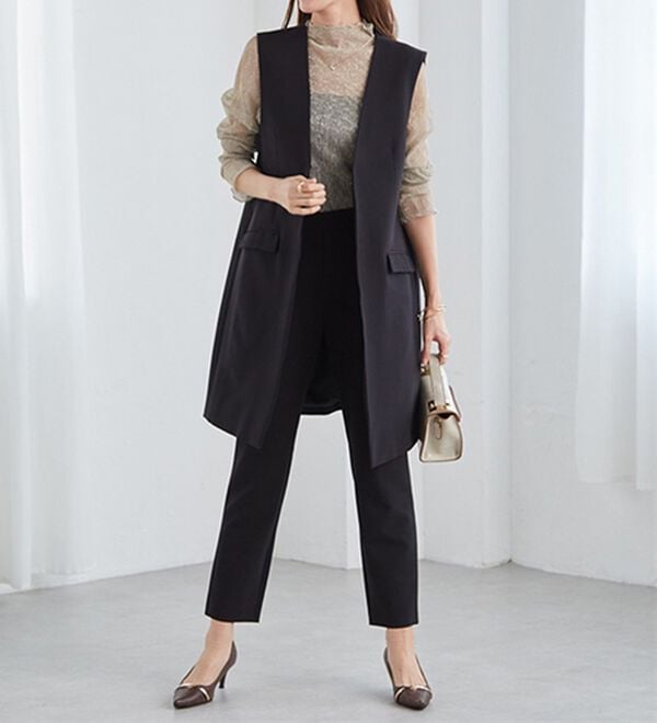 RANAN（ラナン）の「【２点セット】防シワ！ロングジレセットアップ（パンツスーツ）」｜詳細画像