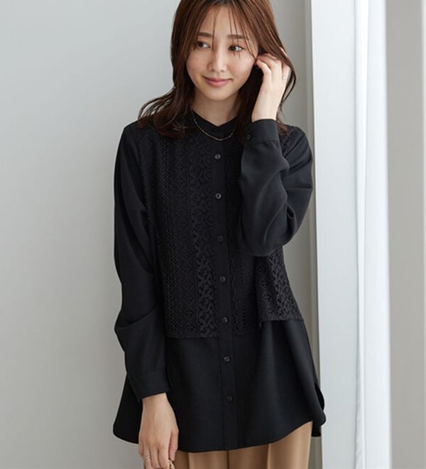 BELLUNA（ベルーナ）の「レース重ねシャツチュニック（チュニック）」｜詳細画像