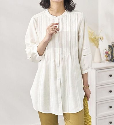BELLUNA（ベルーナ）の「機能付リネン混ピンタック使いシャツチュニック（チュニック）」