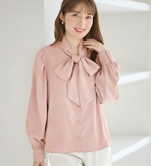 alotta（アロッタ）の「ボウタイデザインブラウス（ブラウス）」｜ピンク