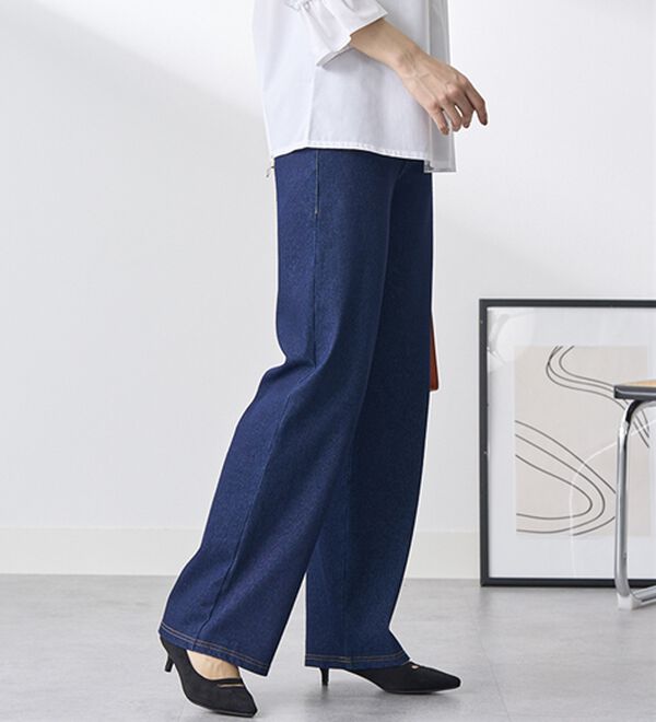 BELLUNA（ベルーナ）の「【選べる裏側】ぐん伸びニットデニムワイドパンツ（フルレングスパンツ）」｜詳細画像