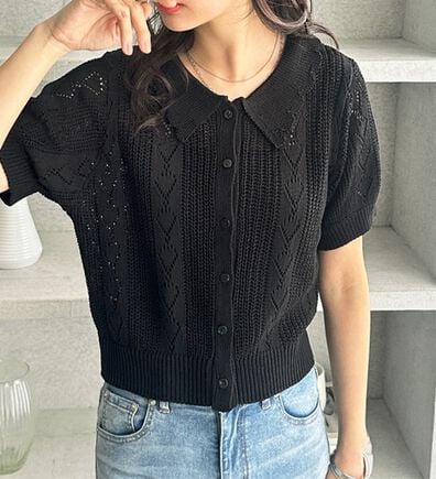 GeeRA（ジーラ）の「透かし編みポロ衿ニット（ニット・セーター）」