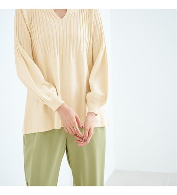 RANAN（ラナン）の「洗える！もちもちボリューム袖キーネックニット（チュニック）」｜詳細画像