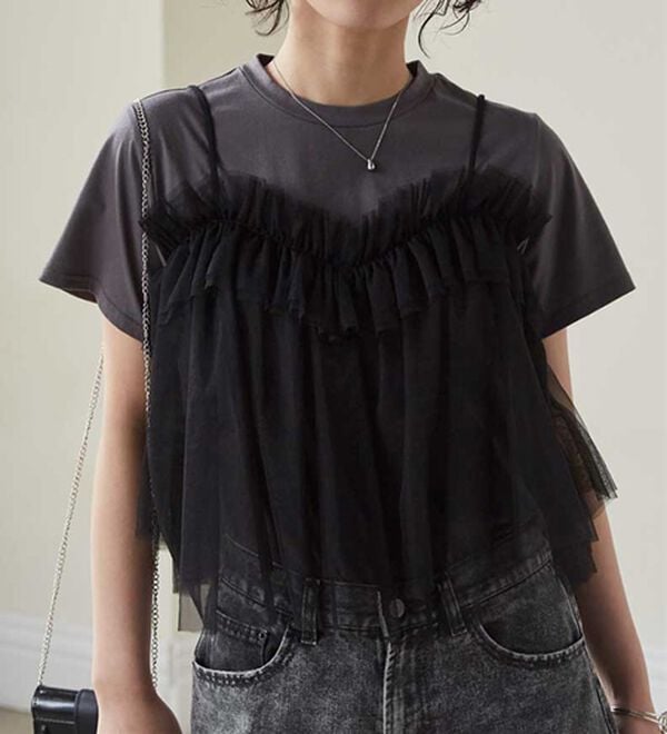 RANAN（ラナン）の「チュールビスチェドッキングTシャツ（Tシャツ）」｜詳細画像