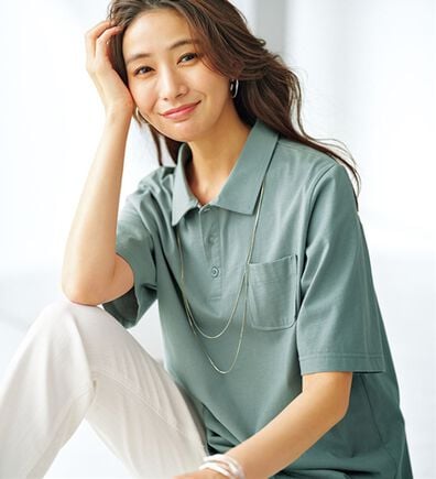 BELLUNA（ベルーナ）の「【ヒンヤリ機能付き＆綿１００％】サマ見えポロチュニック（チュニック）」