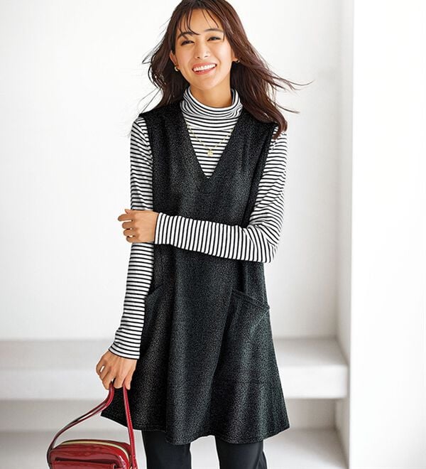BELLUNA（ベルーナ）の「杢調素材ポケットデザインジャンパードレス（ジャンパースカート）」｜詳細画像