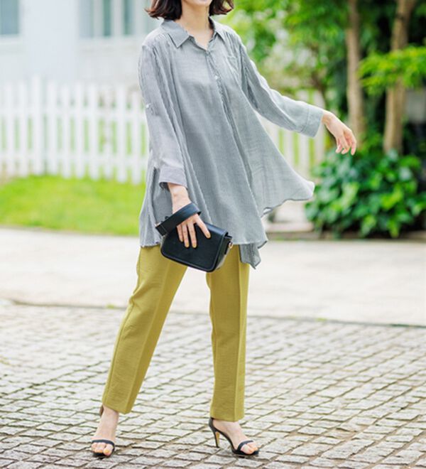 BELLUNA（ベルーナ）の「スラブ素材ドレープシャツチュニック（チュニック）」｜詳細画像