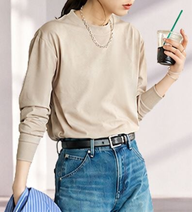 BELLUNA（ベルーナ）の「【選べる袖丈】＜エアリーアイスコットン＞オーバーサイズＴシャツ（カットソー）」