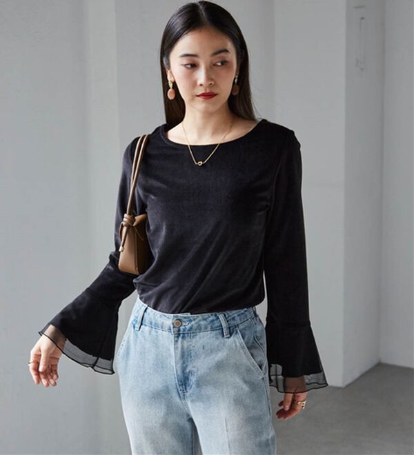 RANAN（ラナン）の「フレアーチュール袖ベロアプルオーバー（カットソー）」｜詳細画像