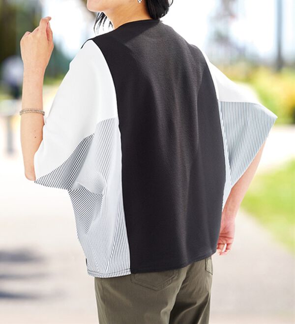 BELLUNA（ベルーナ）の「ストライプ配色切替ドルマンプルオーバー（カットソー）」｜詳細画像