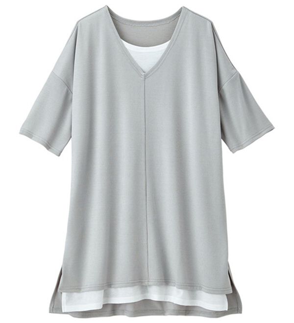 RANAN（ラナン）の「レイヤード風ニットソー半袖チュニック（チュニック）」｜詳細画像