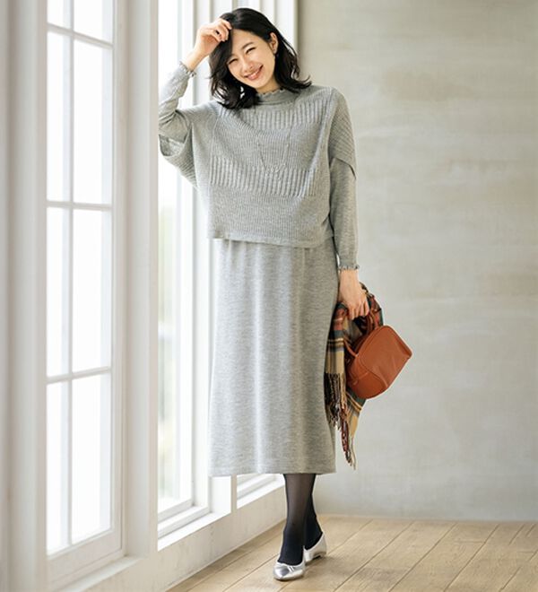 ルフラン（ルフラン）の「本気の体型カバー＊ニットワンピアンサンブル（アンサンブル）」｜杢グレー