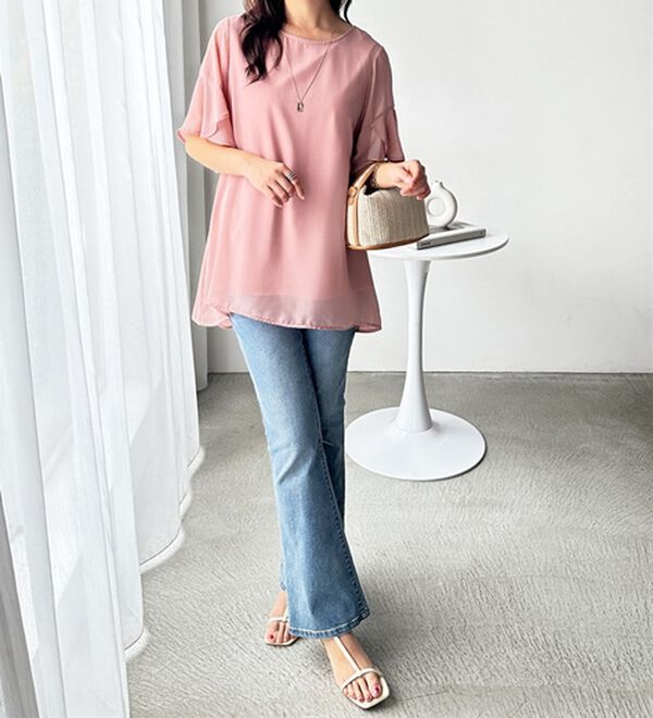 GeeRA（ジーラ）の「【接触冷感】異素材シフォンレイヤードチュニック（チュニック）」｜詳細画像