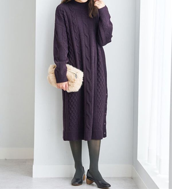 BELLUNA（ベルーナ）の「ケーブル柄ロング丈ニットワンピース（ニットワンピース）」｜詳細画像