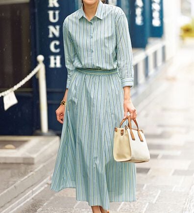 BELLUNA（ベルーナ）の「即コーデ完成！綿１００％ストライプ柄セットアップ（セットアップ）」