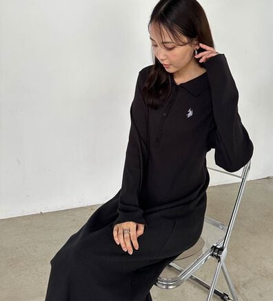 RANAN（ラナン）の「＜U.S.POLO ASSN.＞ポロ衿長袖リブワンピース（ロングワンピース）」