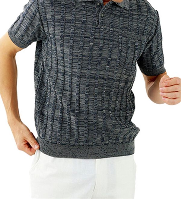 「＜ヘリンボーンクラブ＞日本製和紙入り涼感ニットポロシャツ（メンズポロシャツ）」｜詳細画像