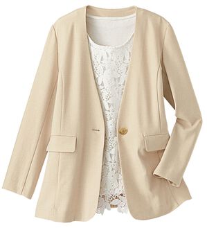 BELLUNA（ベルーナ）の「＜楽スタフィット＞【夏用】ノーカラージャケット（ノーカラージャケット）」｜ベージュ