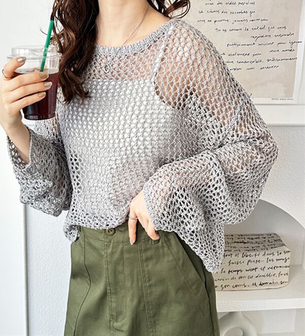 GeeRA（ジーラ）の「透かし編みメッシュニットプルオーバー（ニット・セーター）」｜詳細画像