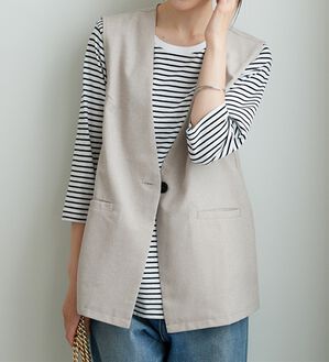 BELLUNA（ベルーナ）の「ノーカラーデザインジレ（ベスト）」｜ベージュ