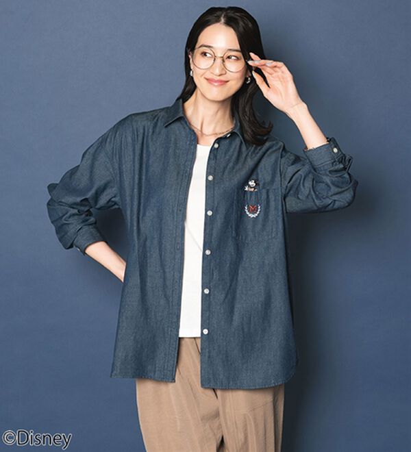 BELLUNA（ベルーナ）の「＜Ｄｉｓｎｅｙ＞【ミッキー】飛ばし刺しゅうデニムシャツジャケット（シャツ）」｜インディゴ