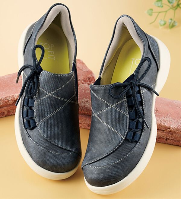 「トップフィット　手を使わず履ける楽ちん防水シューズ（スリッポン）」｜ネイビー(デニム調)