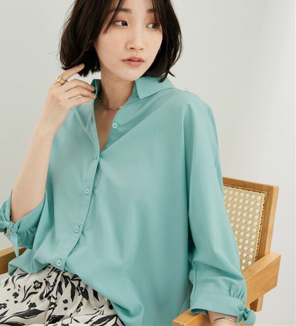 BELLUNA（ベルーナ）の「【吸水速乾】イージーケア！袖リボンシャツチュニック（チュニック）」｜詳細画像