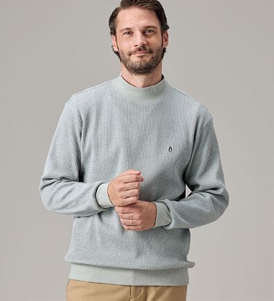 「＜ハッシュパピー＞杢調ワッフル地ハイネックトレーナー（メンズトレーナー）」